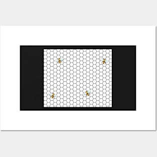 Black and White Honeycomb and Bees Posters and Art